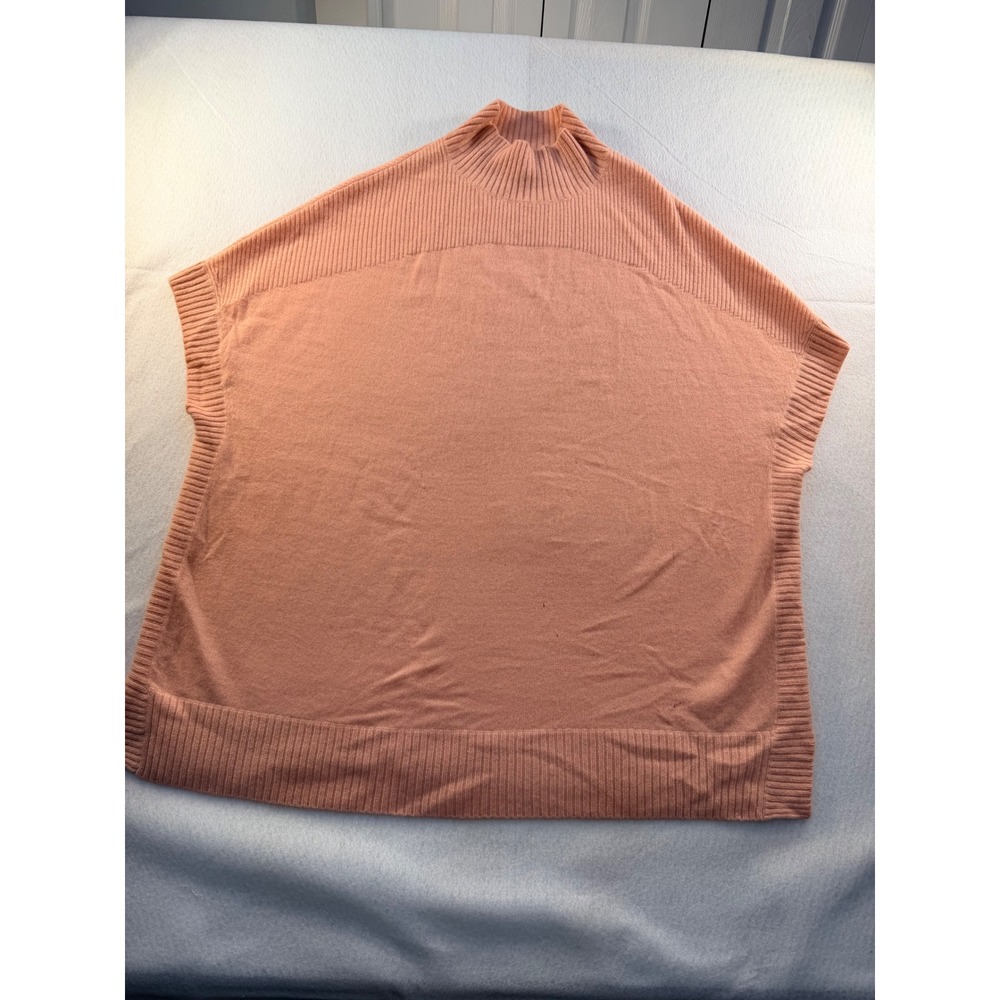 Isaac Mizrahi Pink Mock Neck Ribbed Knit Oversized Poncho Sweater Cape One Size